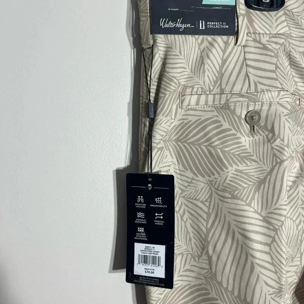 NWT!‎ Walter Hagen Tan Leaf Print Hybrid Shorts Size 38